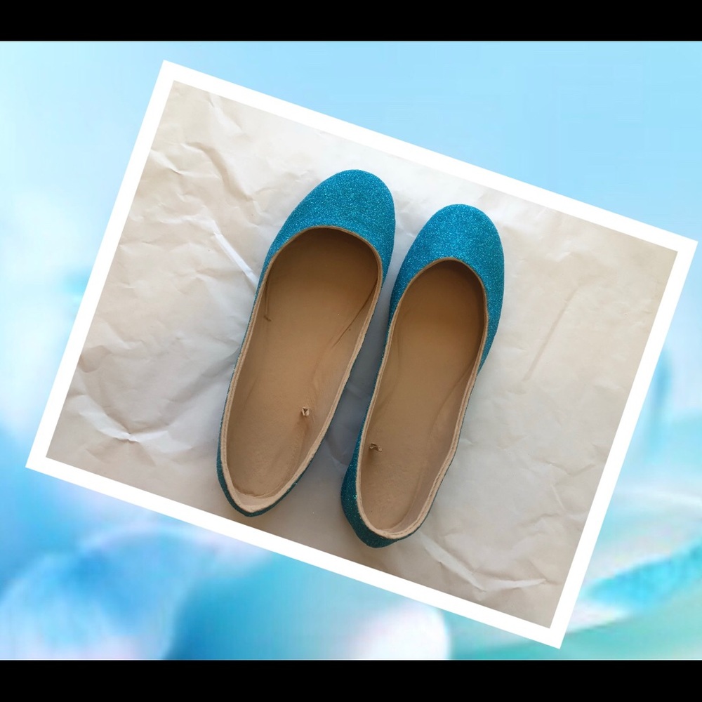 Women’s Electric Light Blue Glitter Custom Flats - Picture 5 of 7